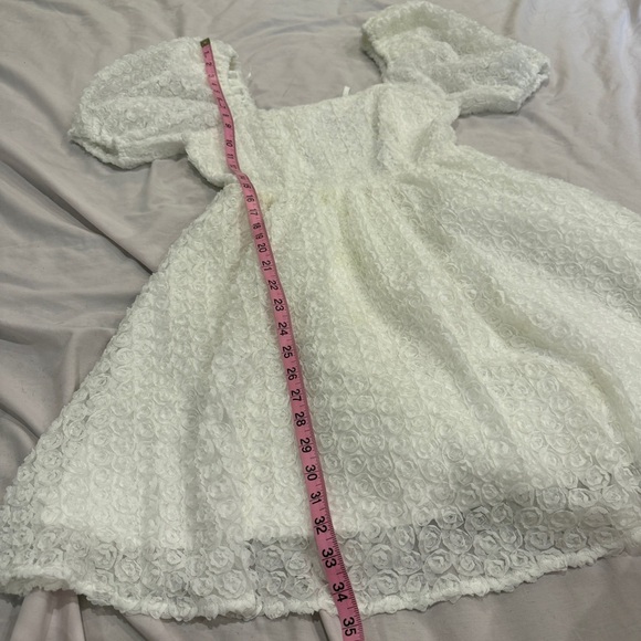 Endless Rose White Puff Sleeve Rosette Mini Dress Size Small Anthropologie - Picture 7 of 8